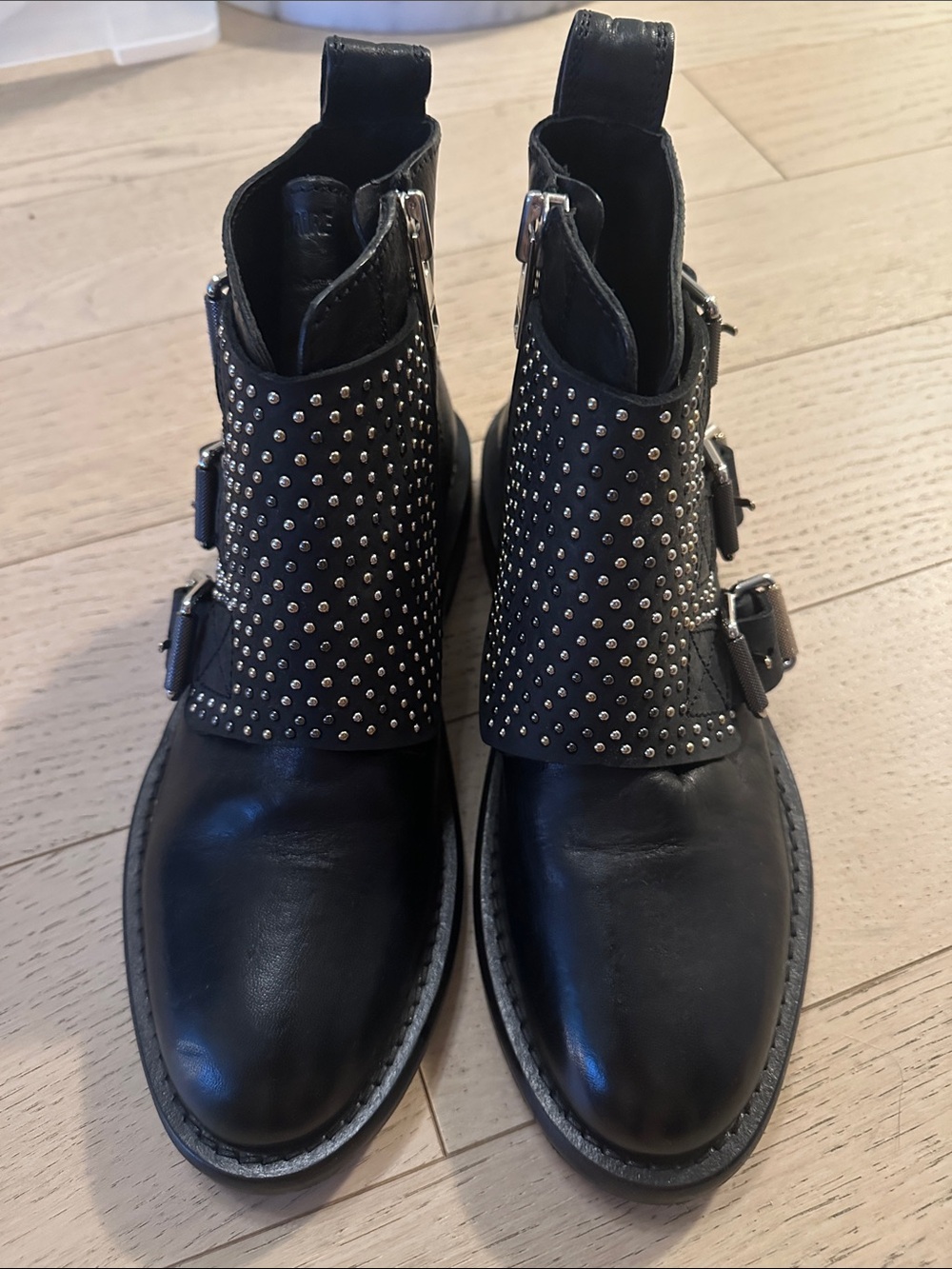 Zadig and Voltaire Black Studded Buckle Ankle Boots, size 38